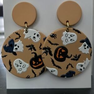 Charming Ghost and Pumpkin Earrings, Beige